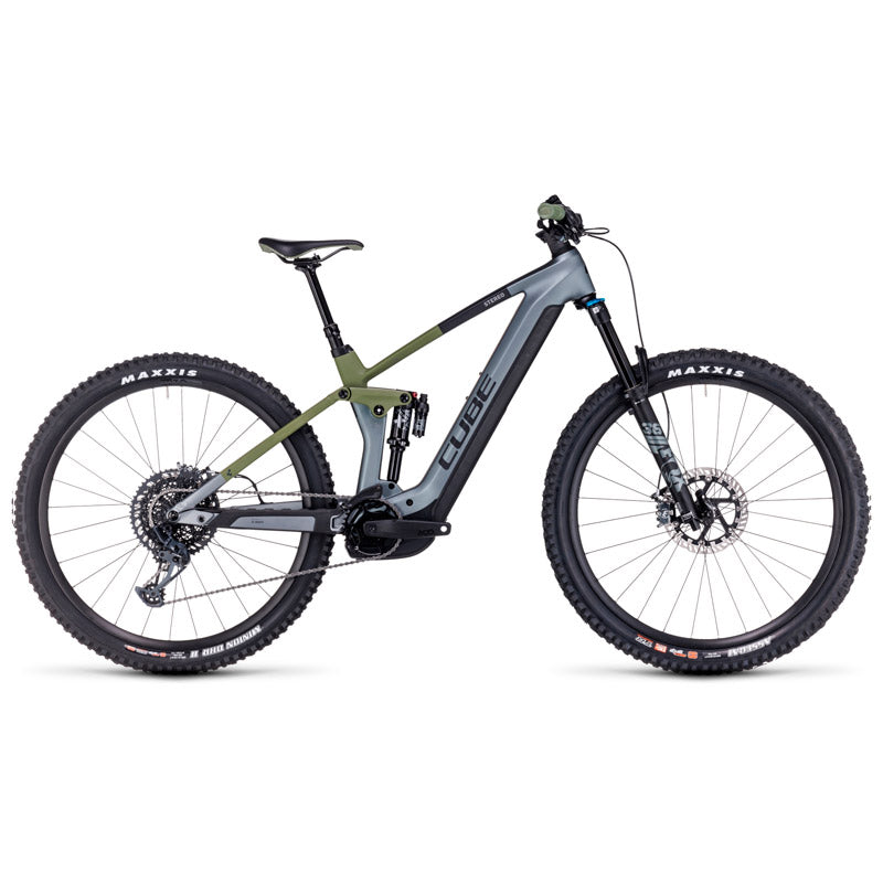 E-Bike CUBE Stereo Hybrid 140 HPC TM 750 Flashgrey'n'Olive 2023 / Bicicleta asistida doble suspensión