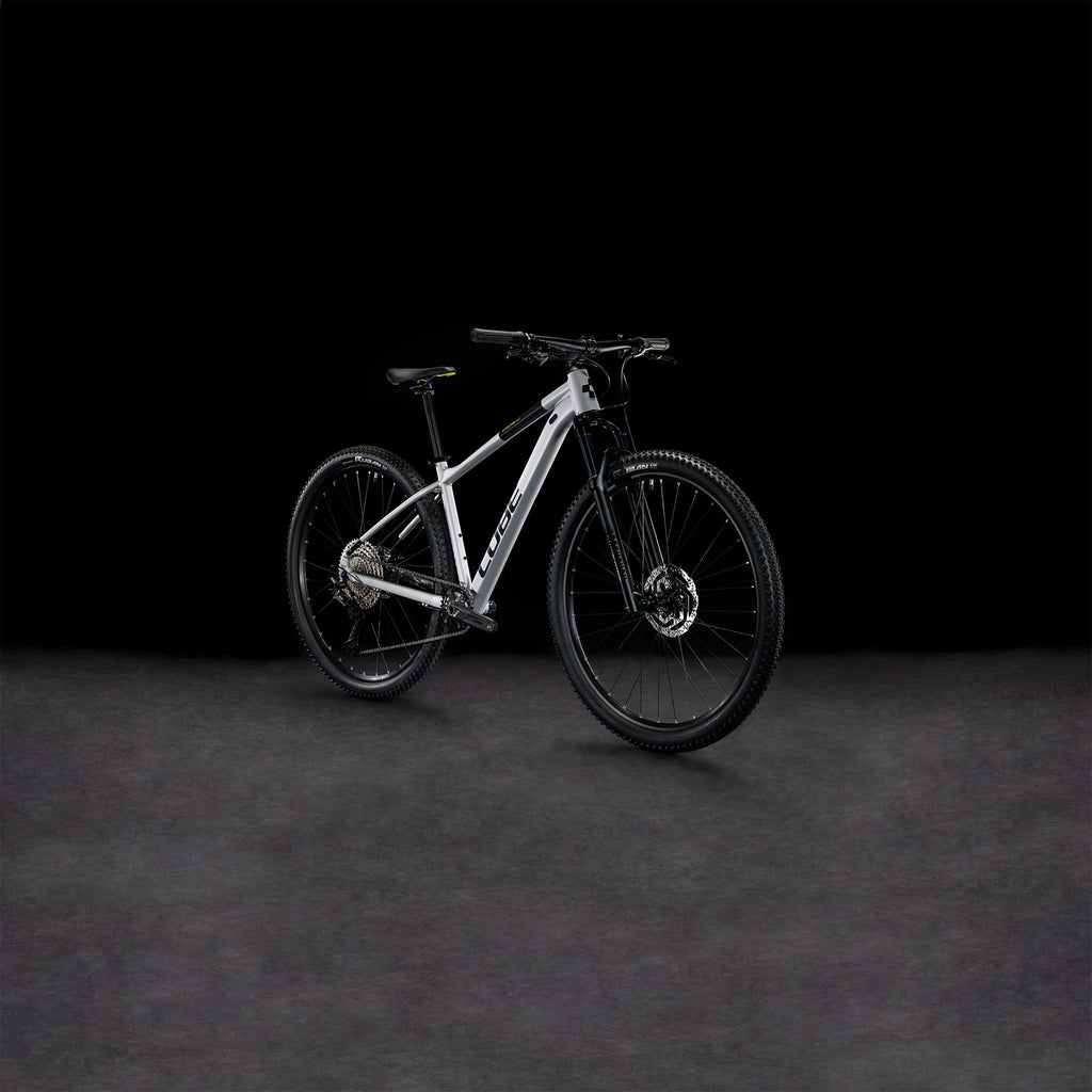 Bicicleta de montaña CUBE Attention SLX 2023 Silvergrey'n'Lime / Transmisión 1x12 velocidades / Horquilla de aire