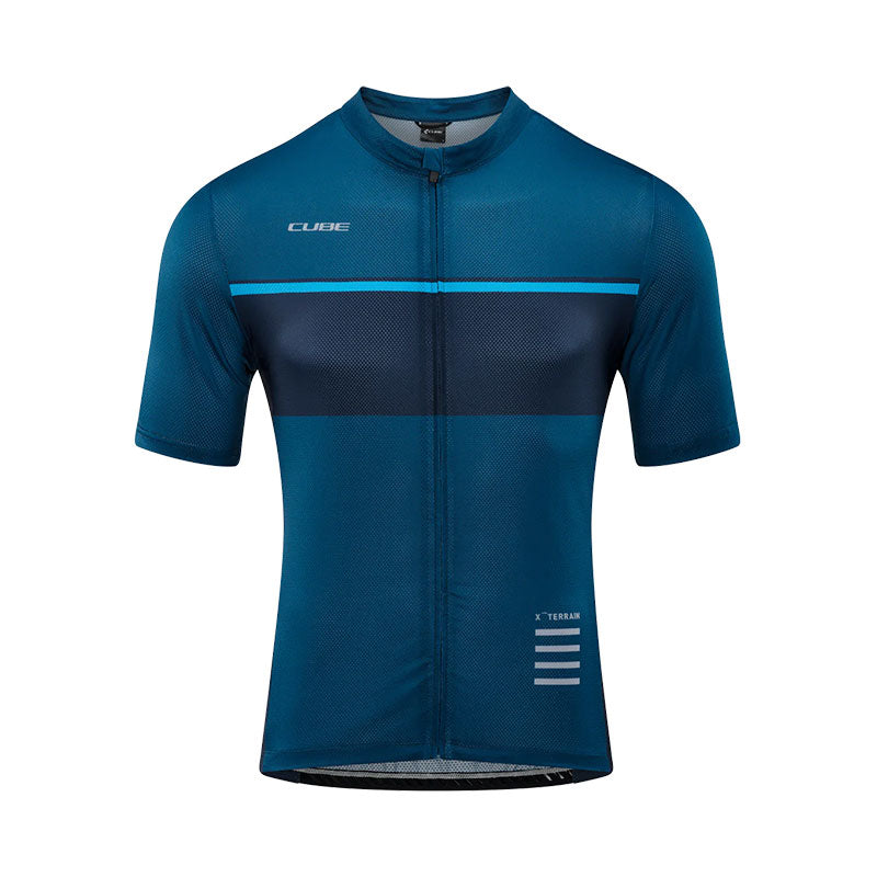 Jersey de ciclismo CUBE ATX Full Zip S/S para caballero / Blue