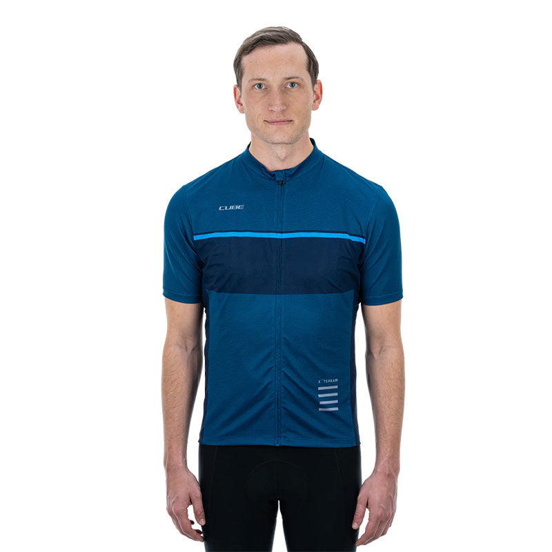 Jersey de ciclismo CUBE ATX Full Zip S/S para caballero / Blue