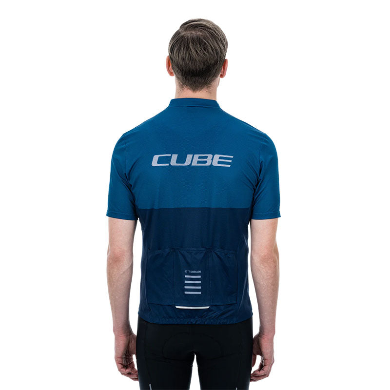Jersey de ciclismo CUBE ATX Full Zip S/S para caballero / Blue