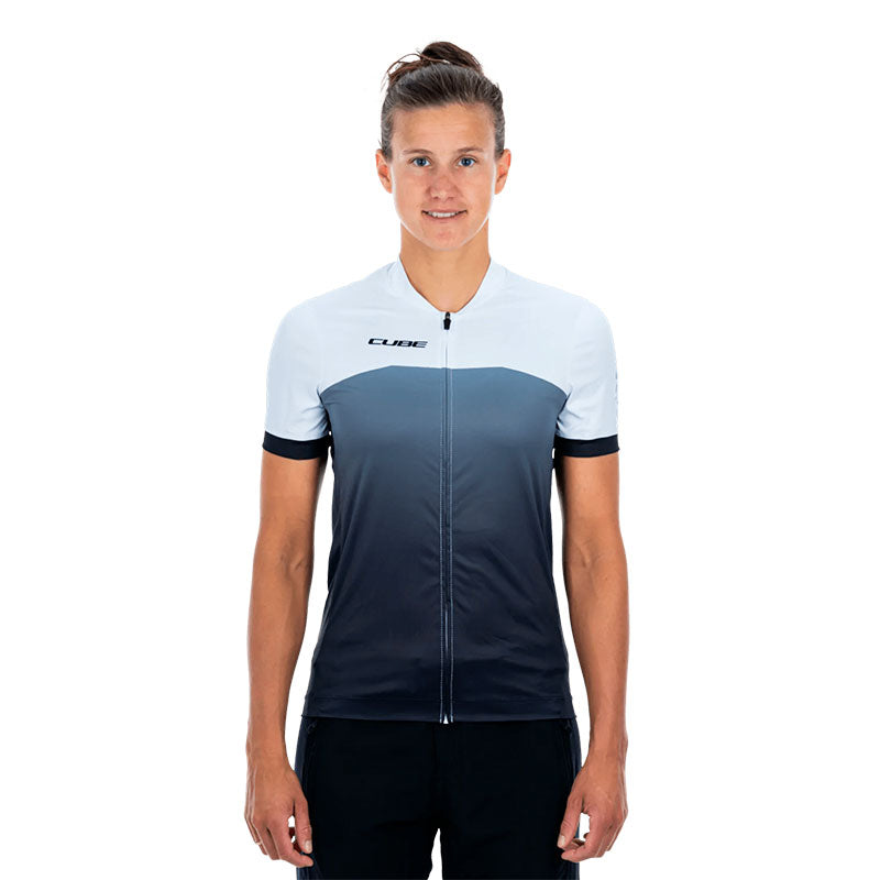 Jersey de ciclismo CUBE ATX WS Full Zip S/S para dama / Black White