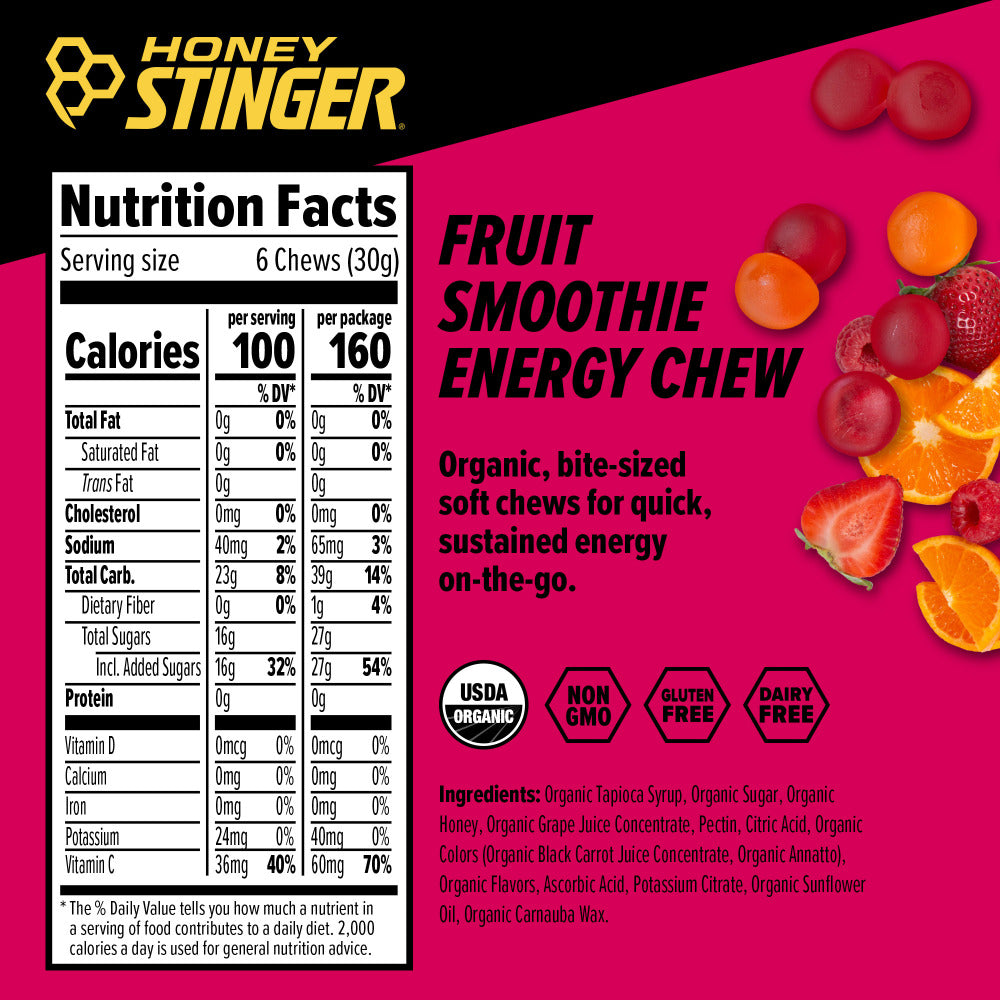 Gomitas energéticas HONEY STINGER Sabor a frutas (Cereza, Naranja y Bayas) / Vitamina C y minerales / 50 gr