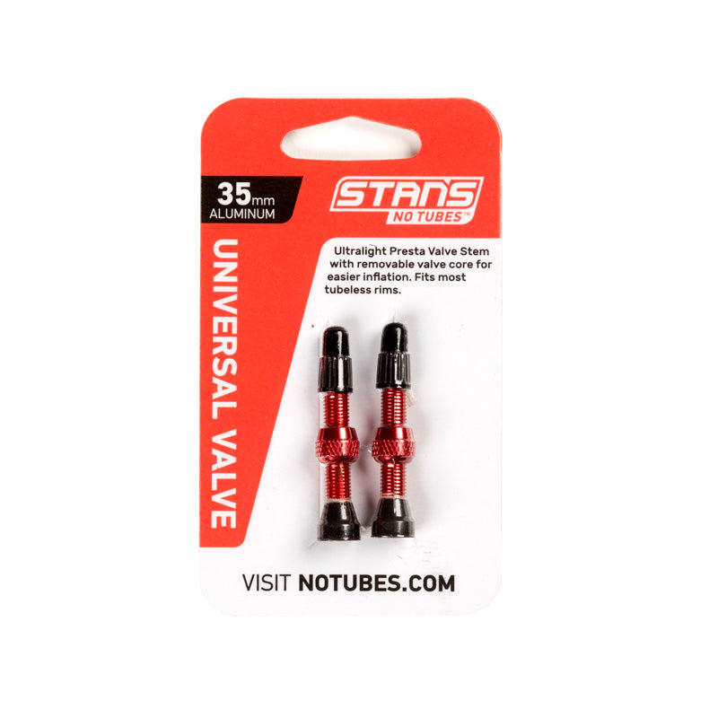 Válvula STAN'S NO TUBES de 35 mm / Válvula Francesa / Color rojo / Incluye 2 piezas.