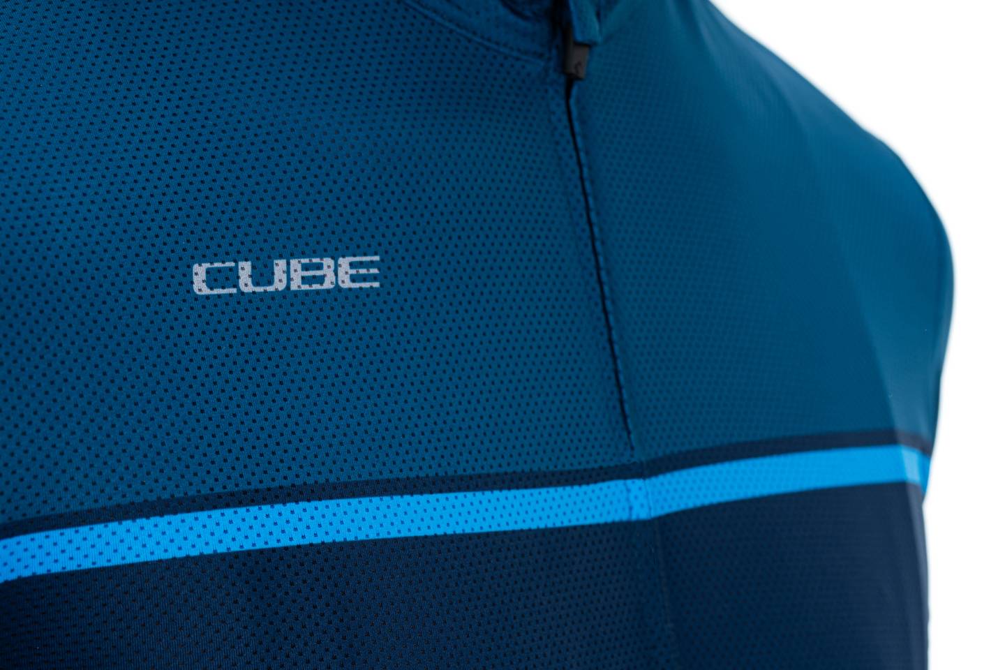 Jersey de ciclismo CUBE ATX Full Zip S/S para caballero / Blue