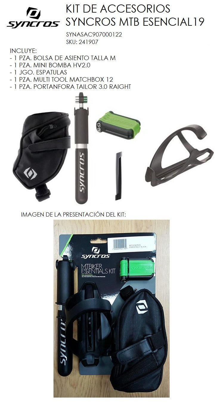 Kit de accesorios Syncros, para MTB: Bolsa, minibomba, multiherramienta, portanfora y espatula - Raudor ¡Rompe tu propio récord!