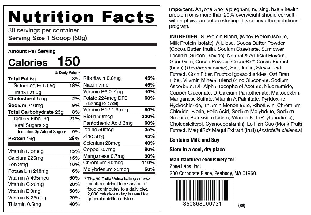 ZoneRX Shake / Proteína en polvo sabor Chocolate / 1440 gr / Dr. Sears Zone